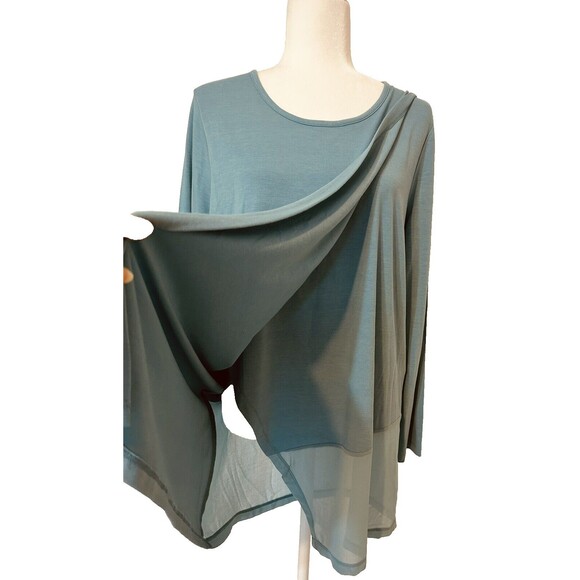 Soft Surroundings Women Size L Touch Of Sheer Aqua Sea Long Sleeve Tunic Boho - Picture 7 of 11